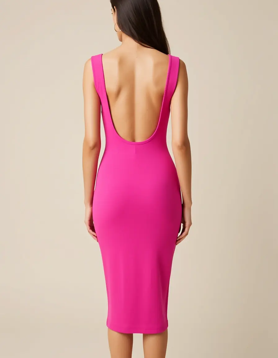 Bodycon backless dress rosa aderente