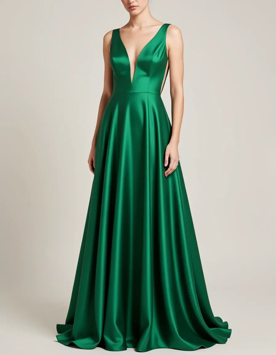 Satin backless evening dress verde smeraldo