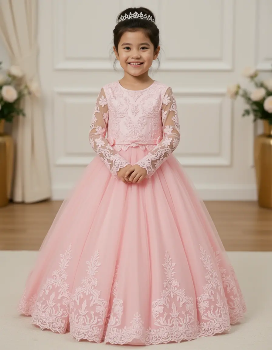 Vestito da cerimonia bambina in pizzo rosa