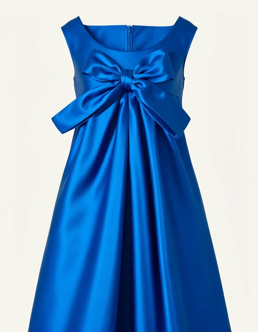 Vestito da cerimonia bambina in satin blu con fiocco