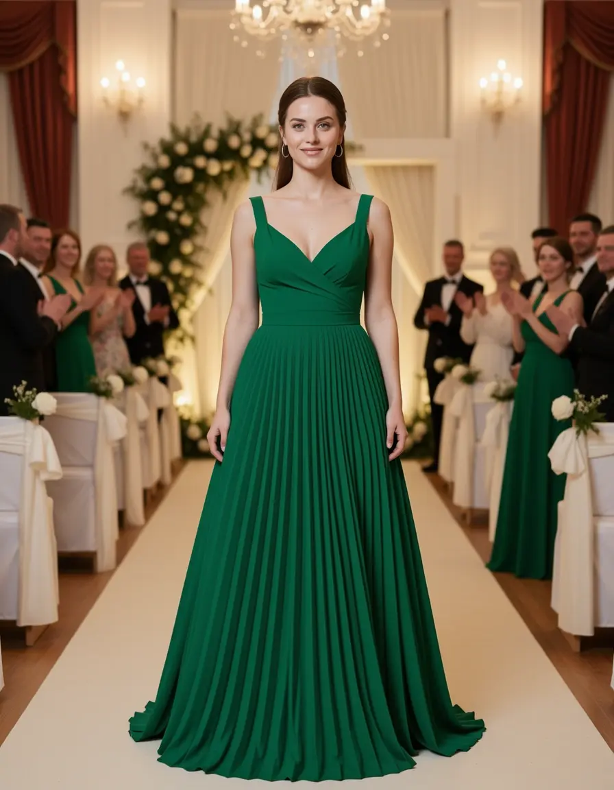 Abito con gonna plissettata verde per bambina