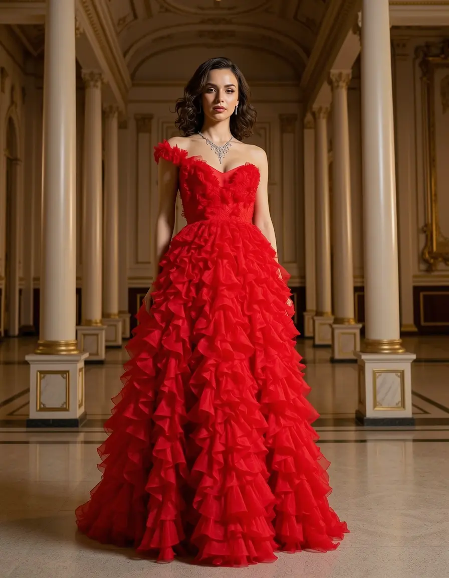 Vestito da cerimonia con ruches rosso