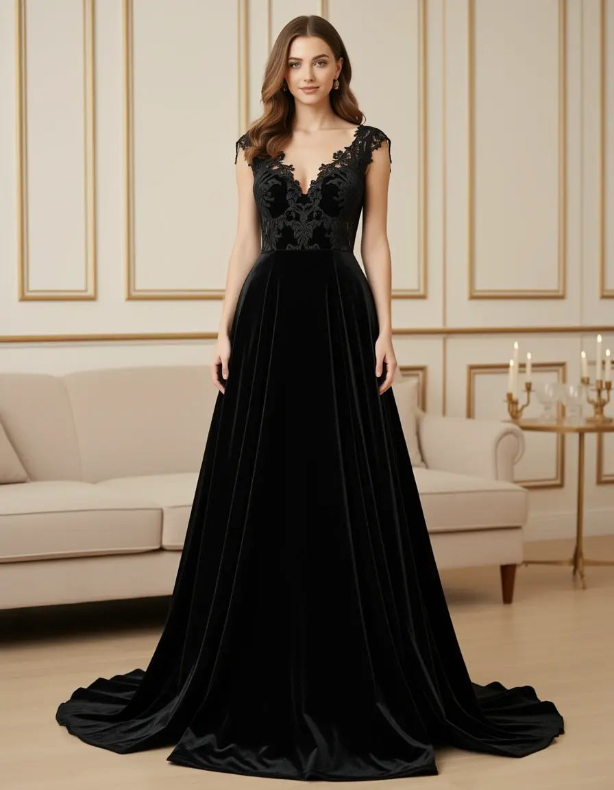 Abito midi in velluto nero elegante