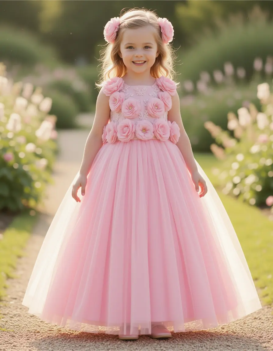 Pink Tulle Flower Girl Dress - Vestito damigella bambina rosa