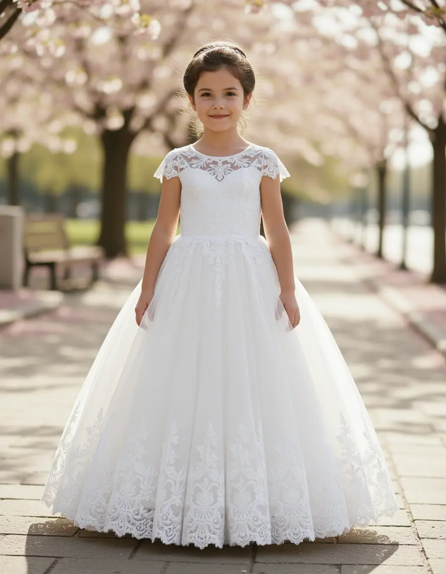 White Lace Girl Maid Dress - Abito pizzo bianco damigella