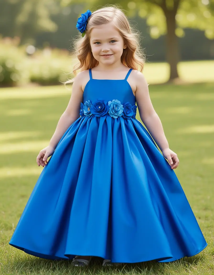 Blue Satin Girl Dress - Vestito damigella blu raso