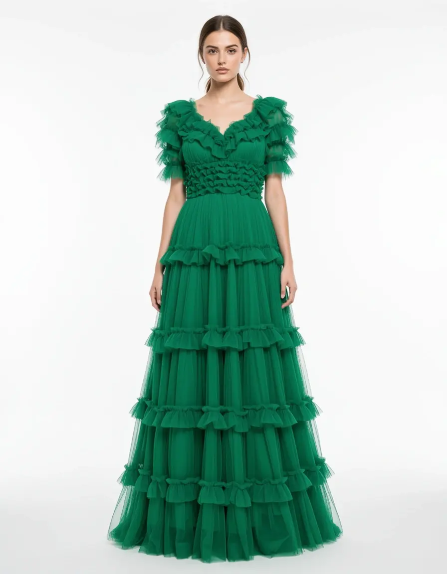 Green Ruffled Girl Dress - Vestito damigella verde con ruches