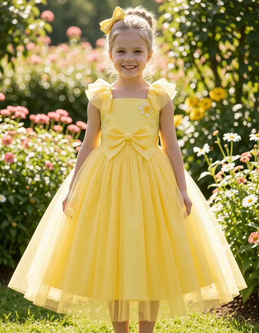 Yellow Bow Girl Gown - Abito giallo con fiocco damigella