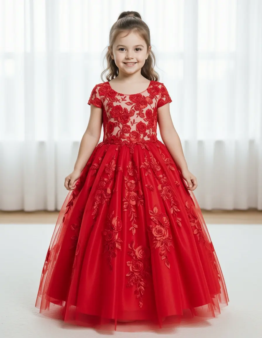 Red Floral Girl Dress - Abito damigella floreale rosso