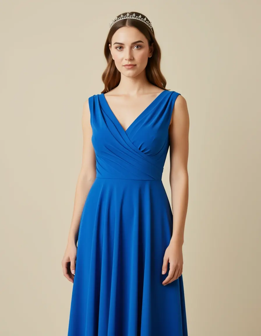 Vestito blu a portafoglio versatile