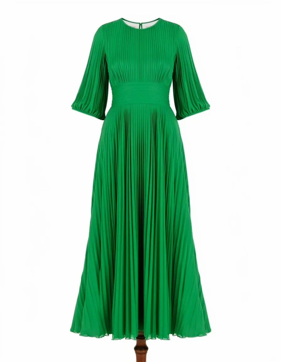 Vestito verde plissettato per laurea