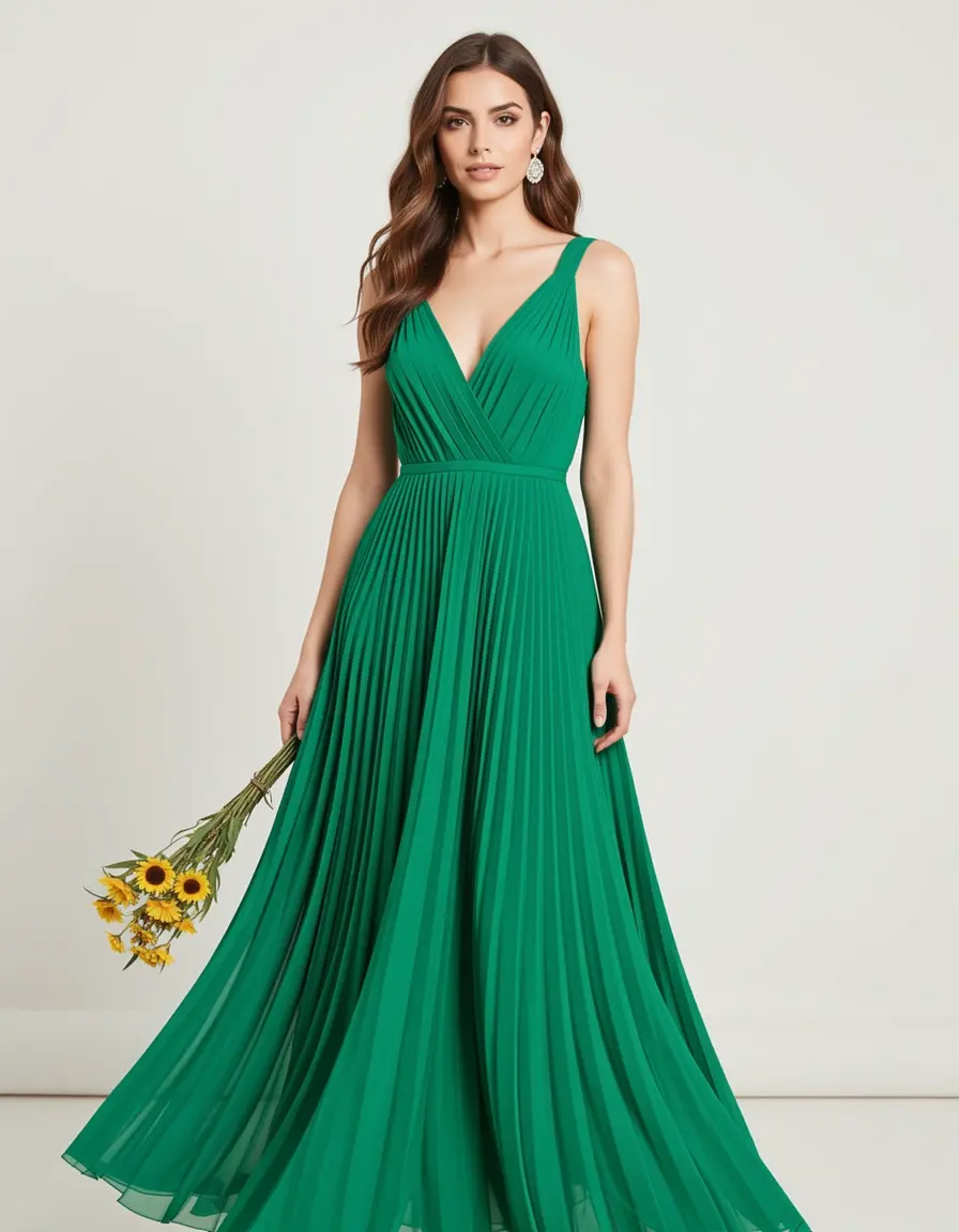 Flowy Green Pleated - Vestito verde plissettato laurea