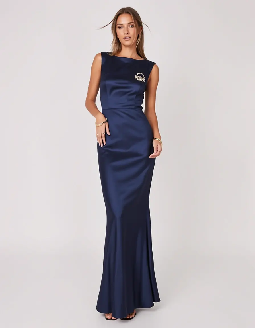 Sleek Navy Satin - Vestito raso blu navy