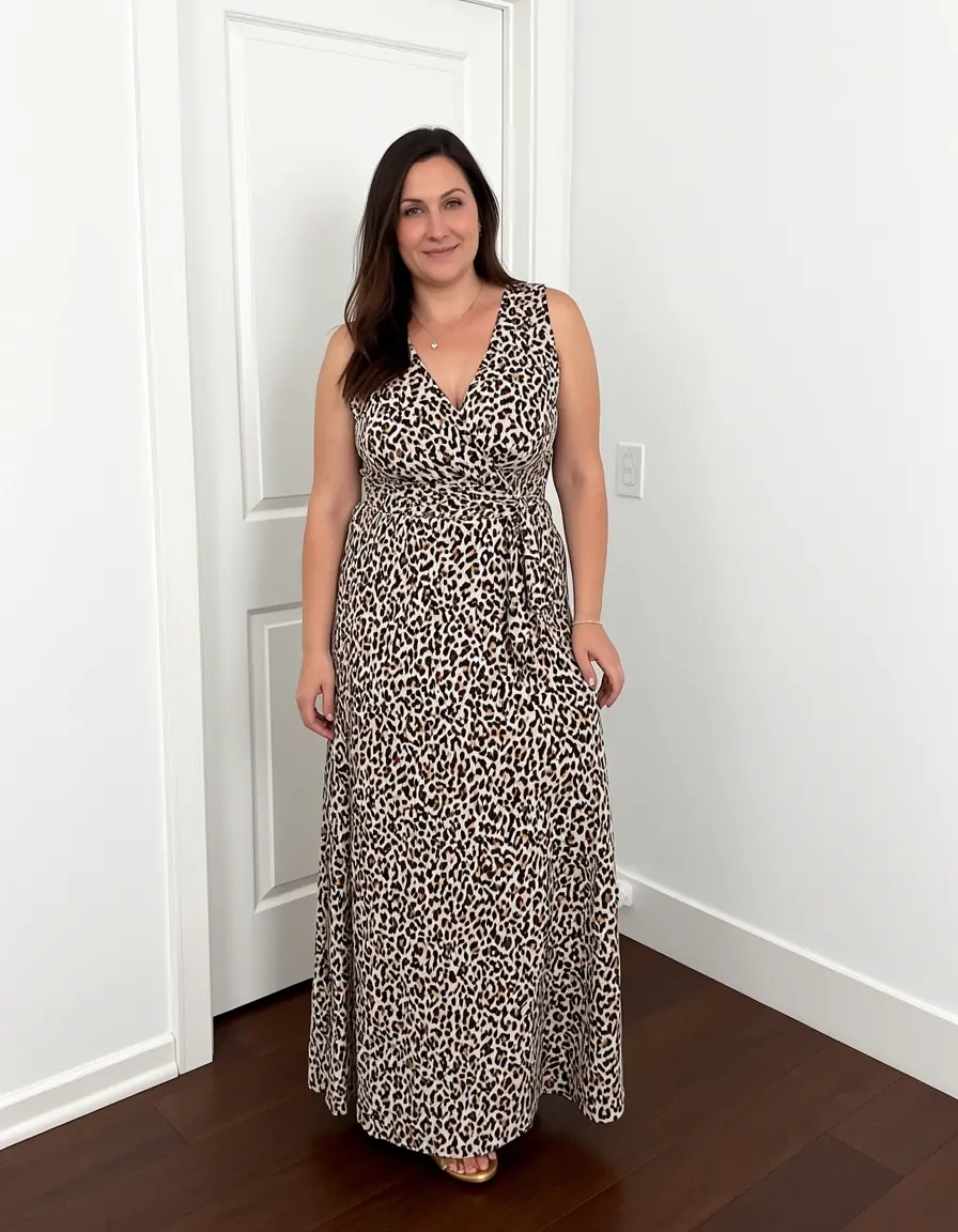 Vestito leopardato midi a portafoglio versatile