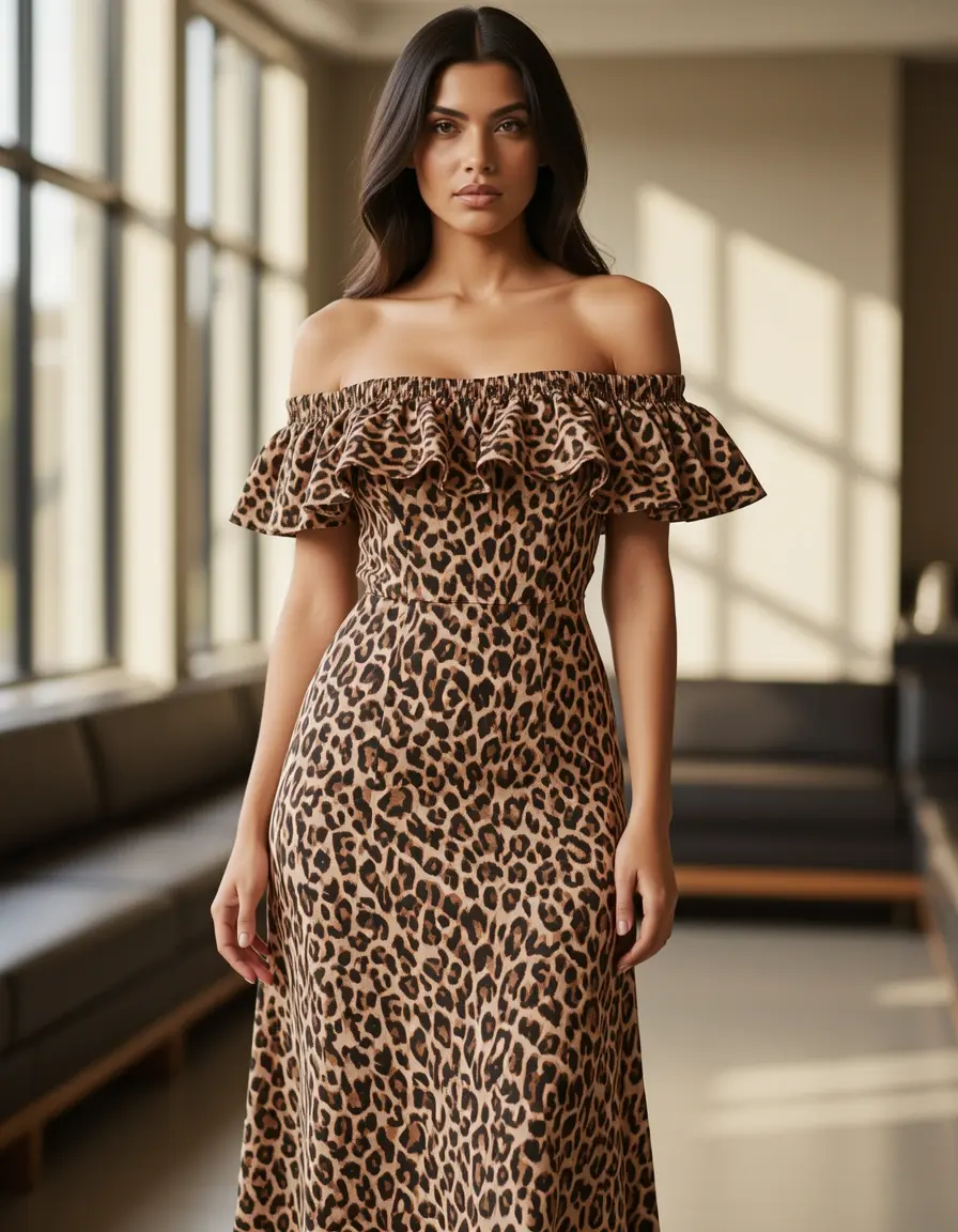 Vestito leopardato spalle scoperte elegante