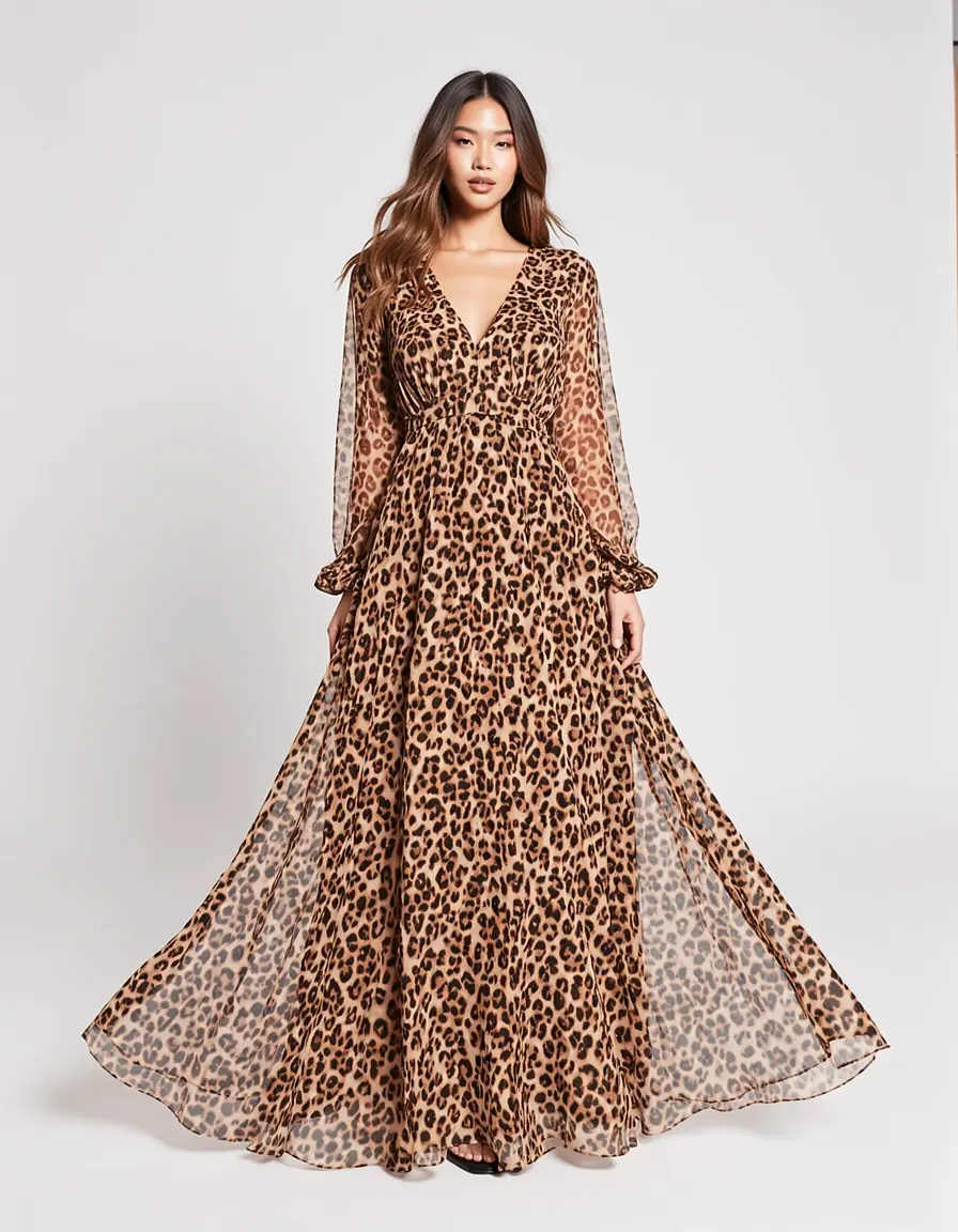 Vestito leopardato in chiffon leggero e trasparente