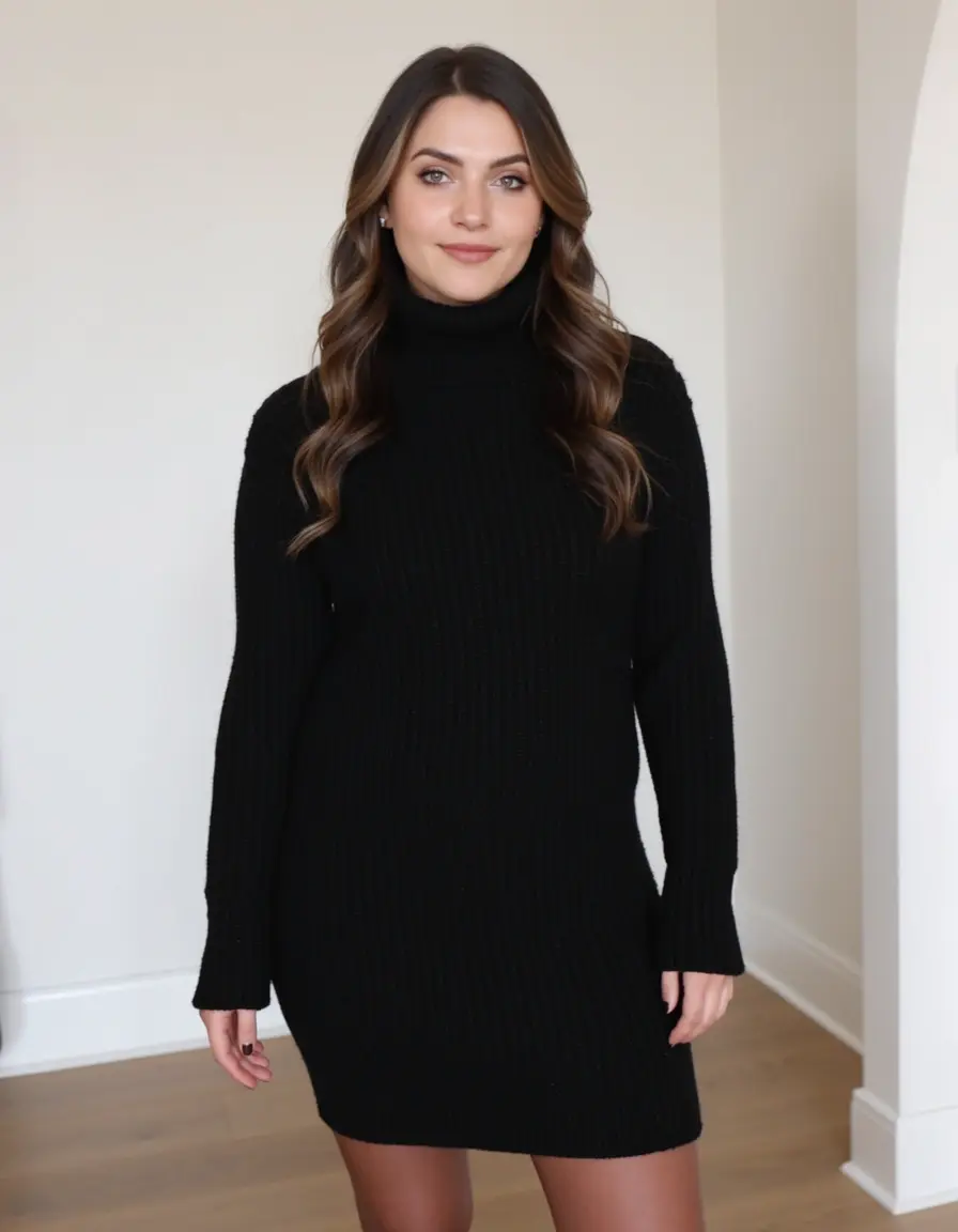Turtleneck Sweater Dress nero