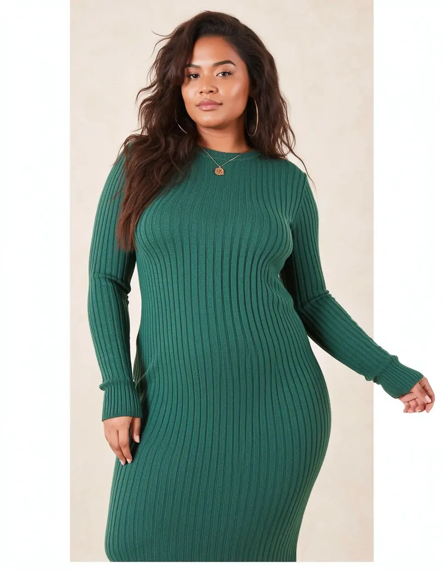 Midi ribbed sweater dress verde
