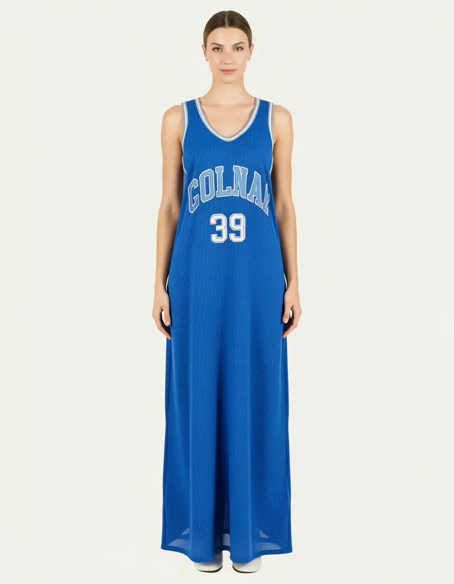 Tank style maglia dress blu