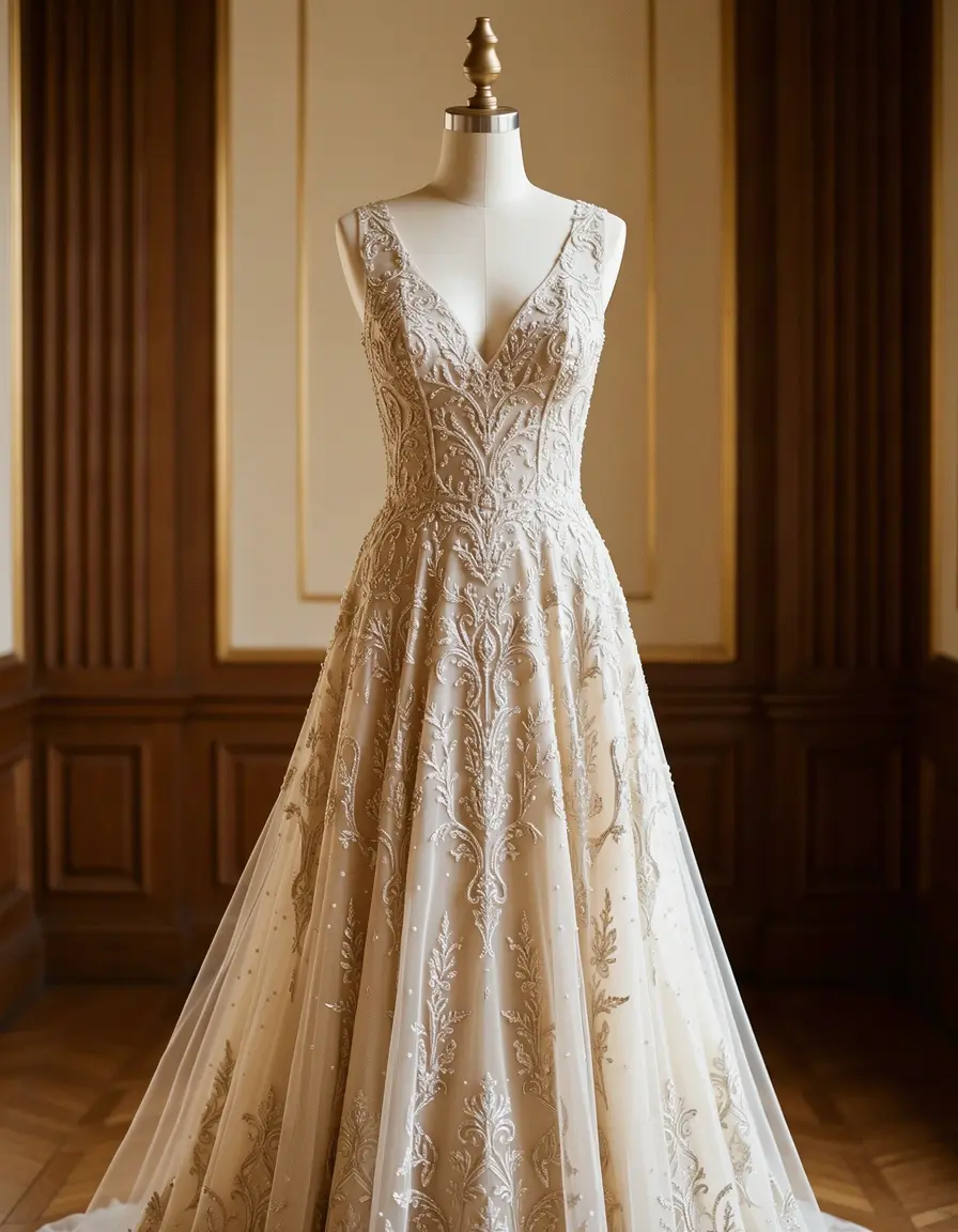 Vintage Beaded Wedding Dress con perline