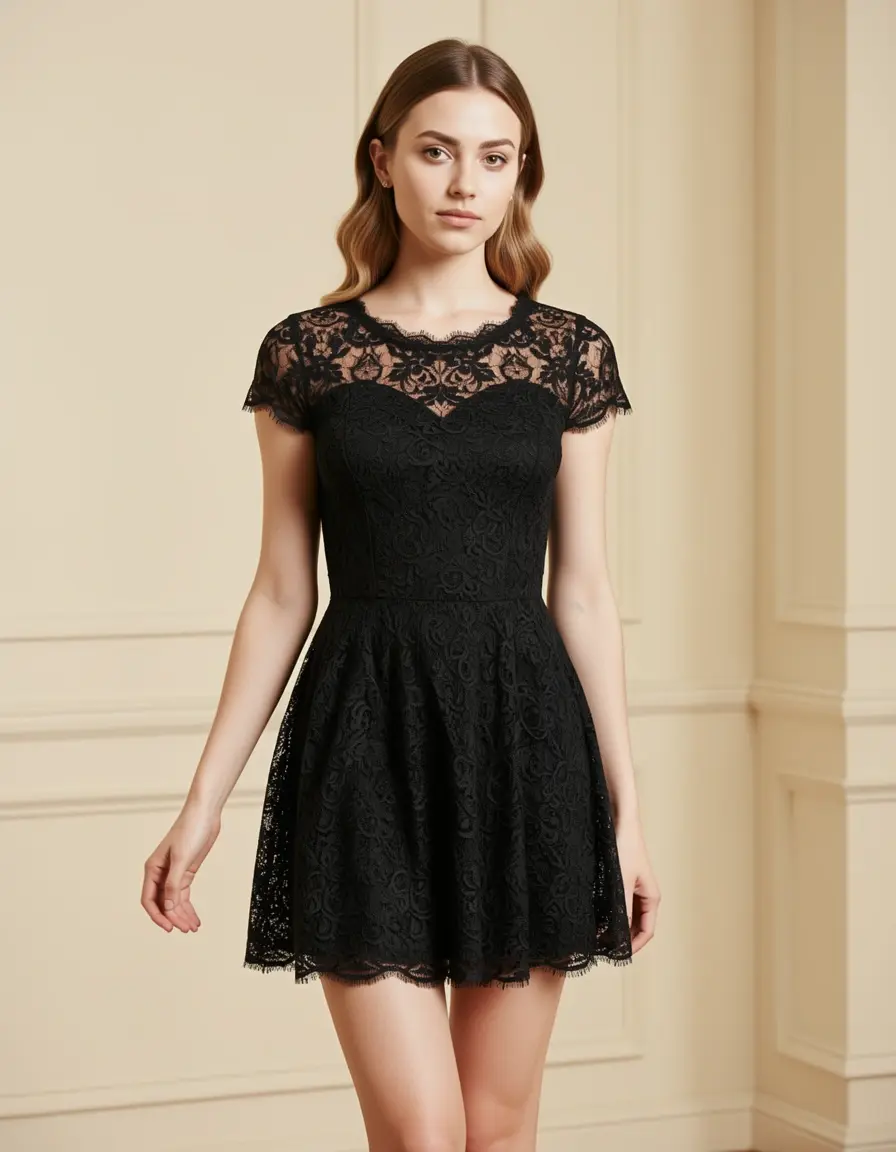Lace Short Black Dress in pizzo