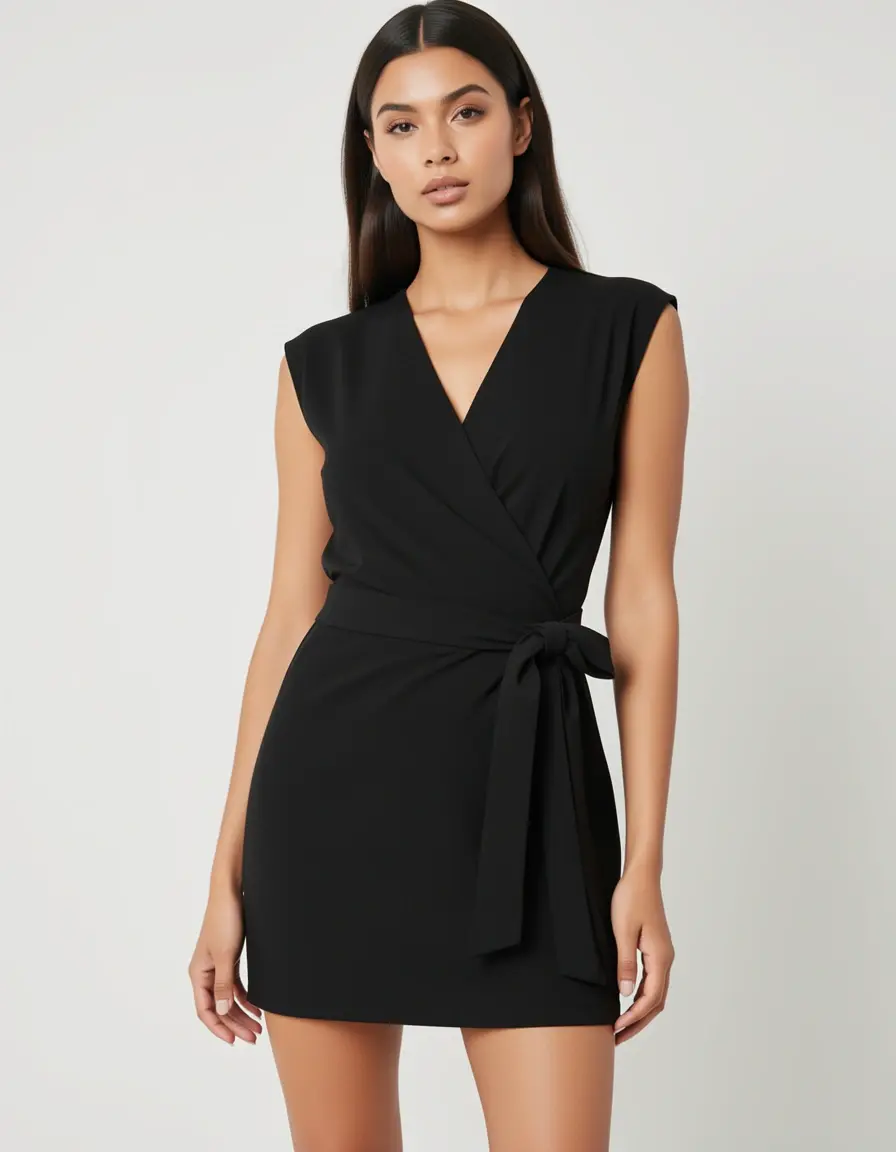 Wrap Short Black Dress a portafoglio