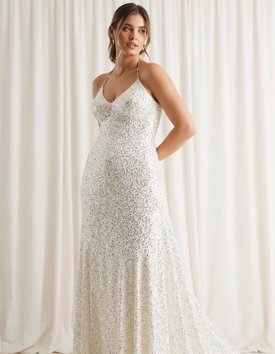 Vestito di paillettes bianco e oro