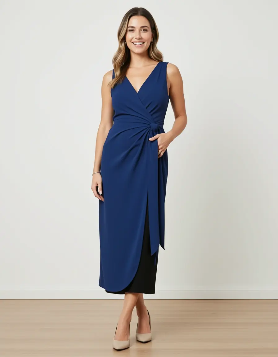 Vestito a portafoglio blu e nero