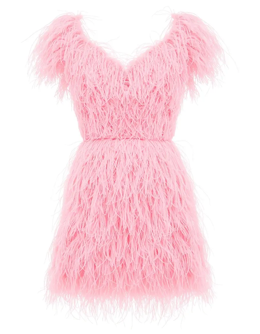 Ostrich Feather Mini Dress rosa piume struzzo