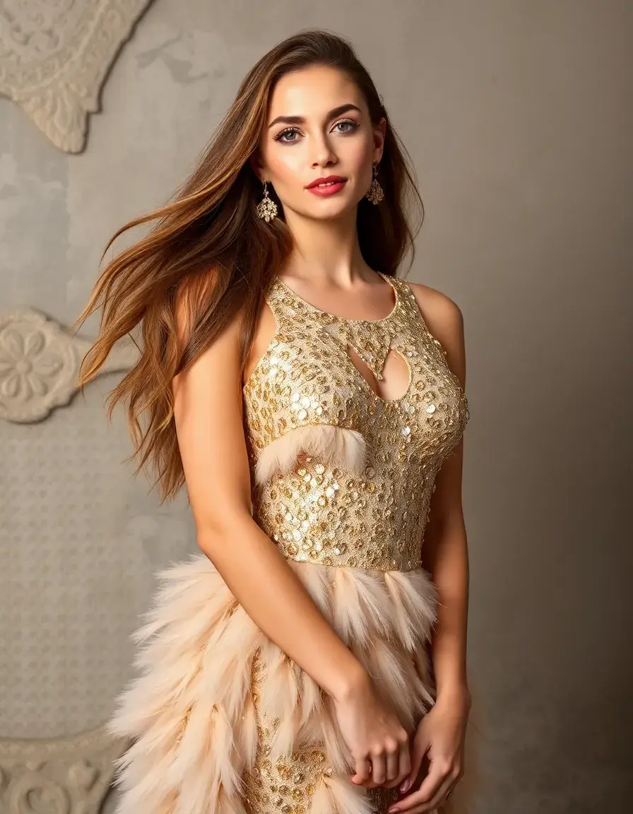 Sequin Feather Dress oro con paillettes