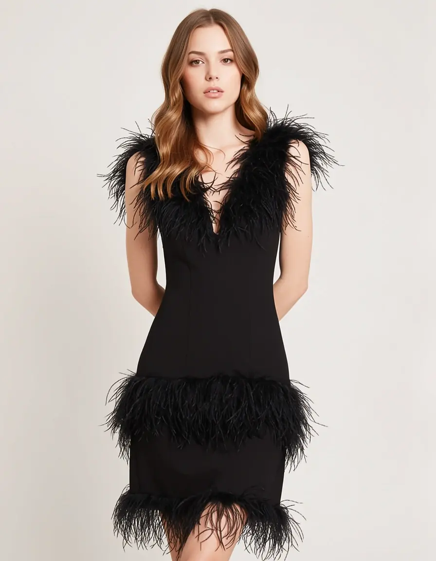 Trimmed Piume Dress nero elegante