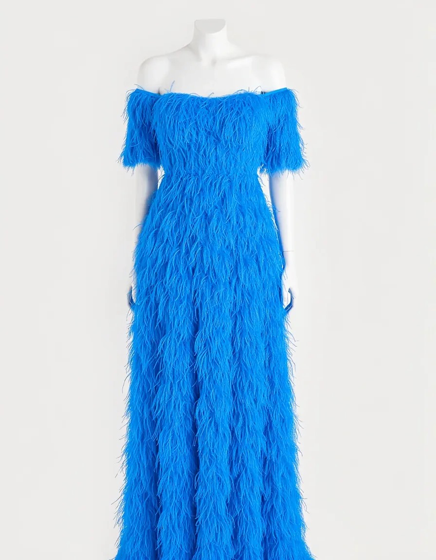 Off-Shoulder Piume blu spalle scoperte