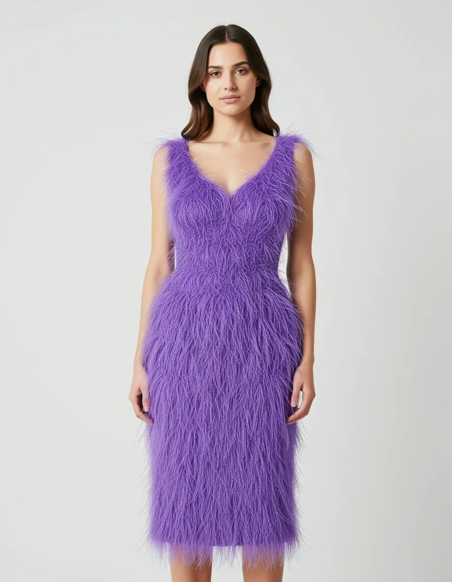 Bodycon Feather Dress viola aderente