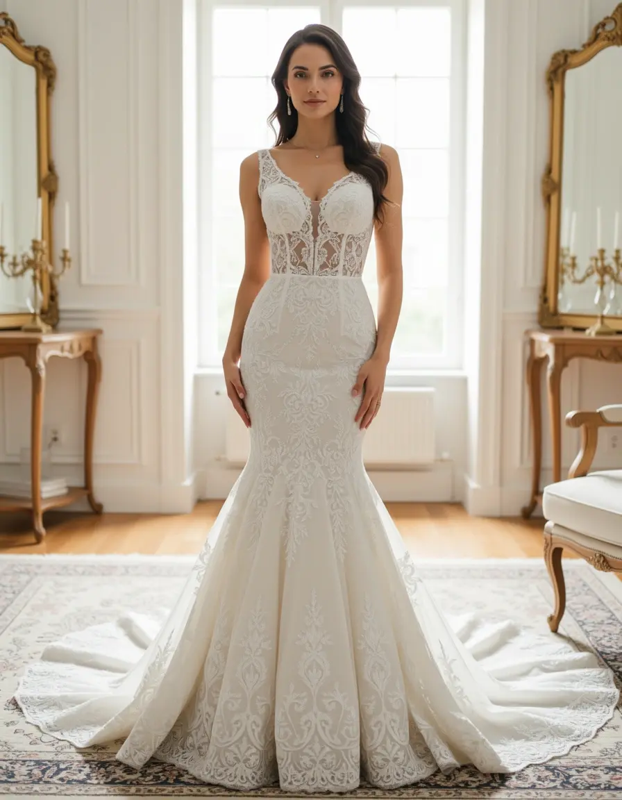 White Lace Sirena Dress - Abito sposa sirena in pizzo