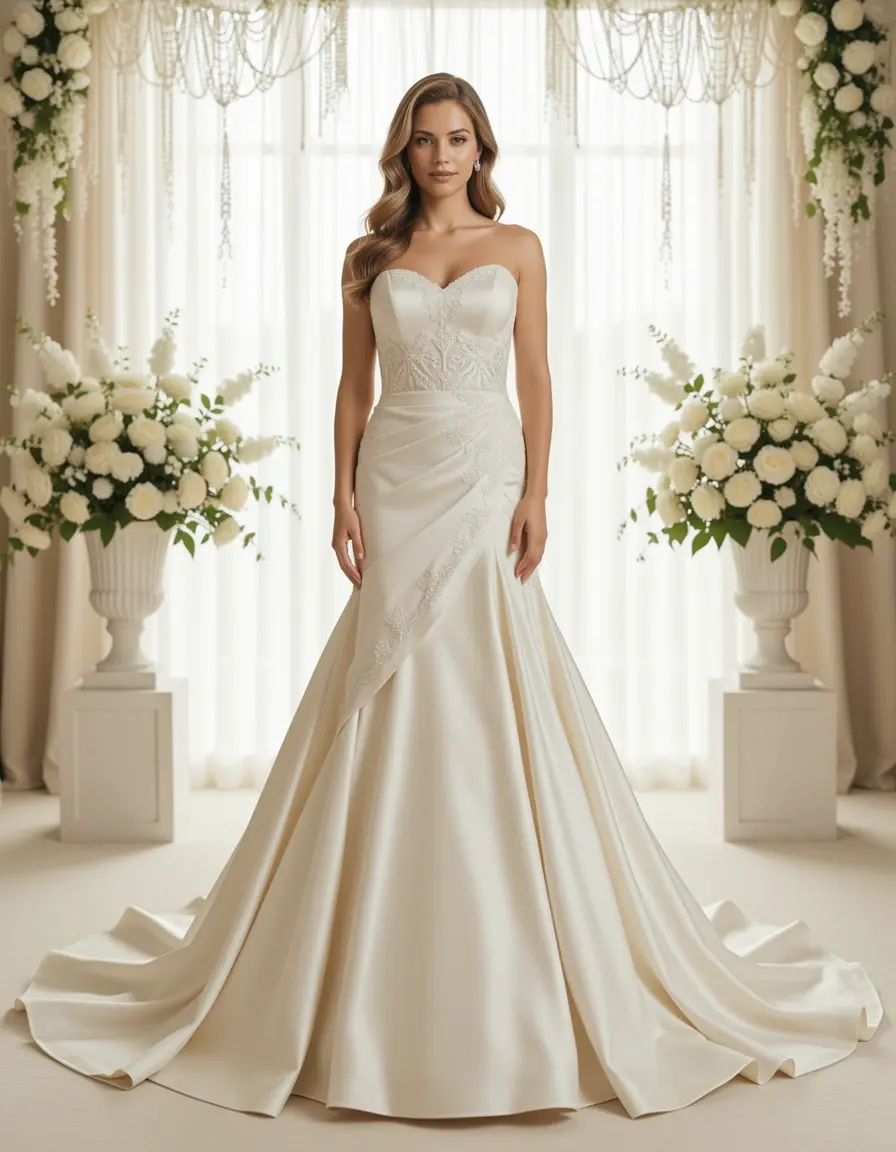 Ivory Satin Sirena Gown - Abito sirena sposa in raso avorio