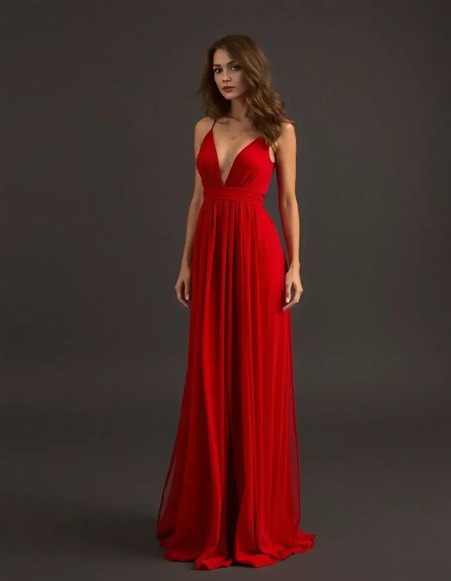Elegante vestito rosso maxi fluido per occasioni speciali