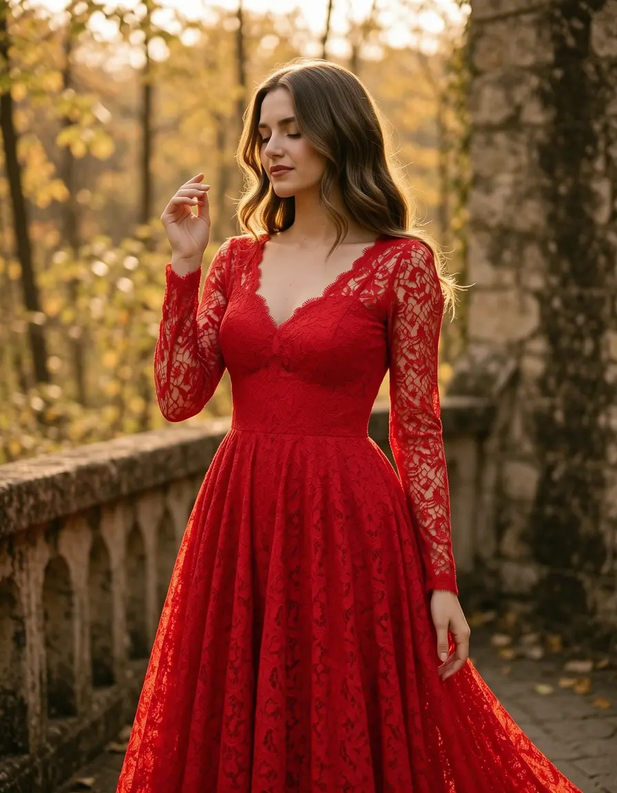 Abito in pizzo rosso romantico e raffinato