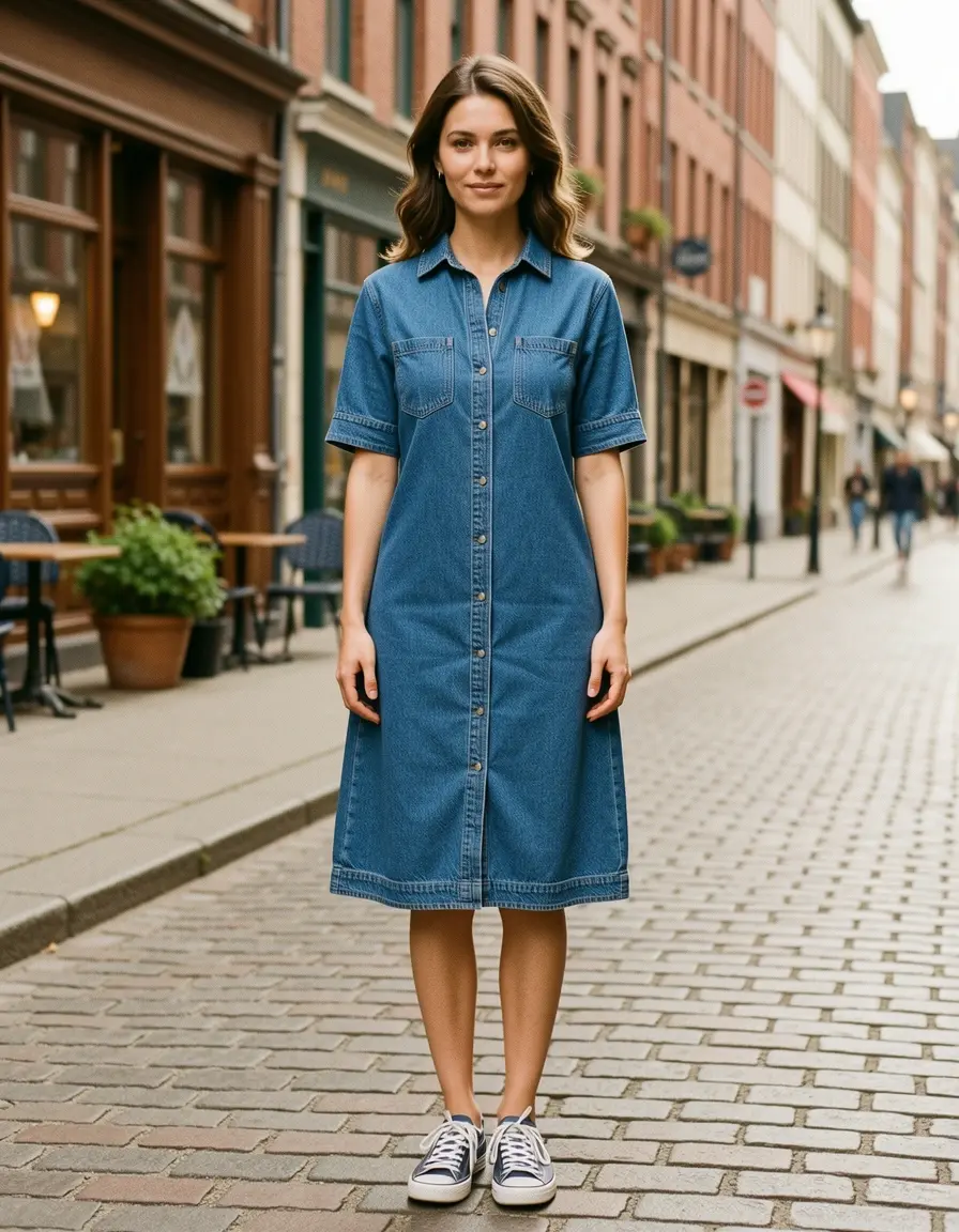 Denim dress with sneakers, casual 20C