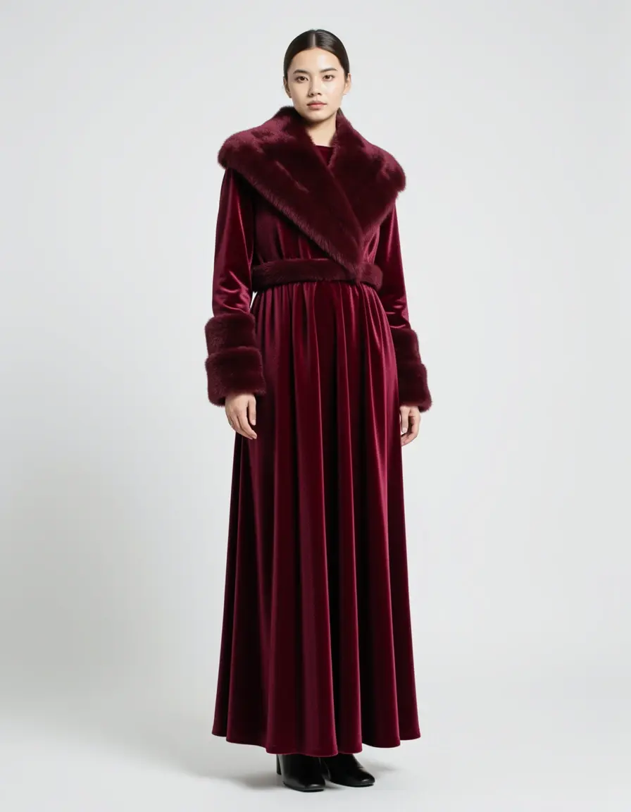 Velvet Long Invernale Dress bordeaux