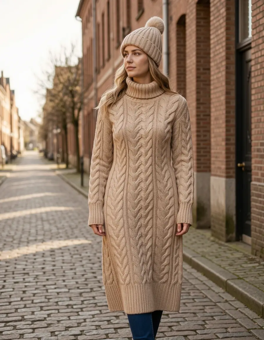 Cable knit invernale dress beige