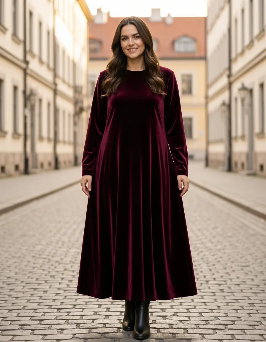Abito manica lunga in velluto elegante