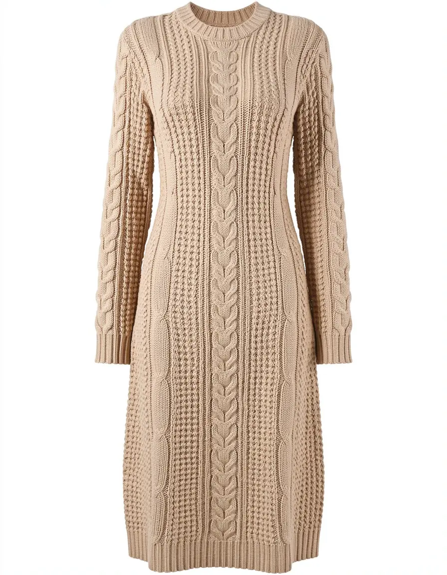 Abito midi beige lavorazione a trecce