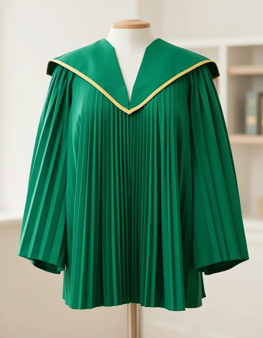 Abito verde plissettato per laurea