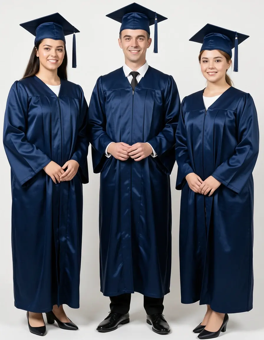 Abito in satin blu navy per laurea