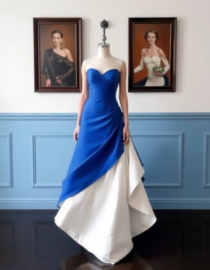 Asymmetrical Ceremony Dress in blu
