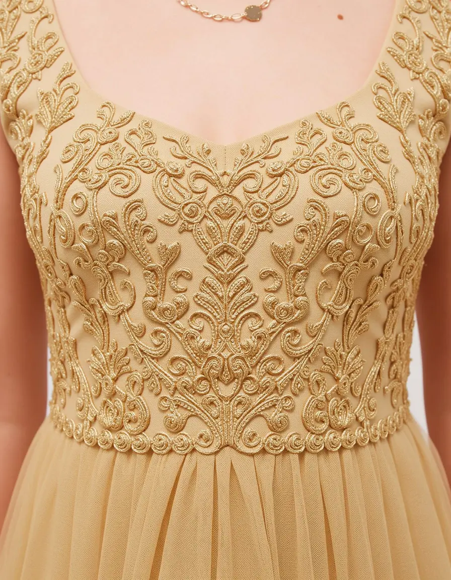 Embroidered Detail Dress in oro