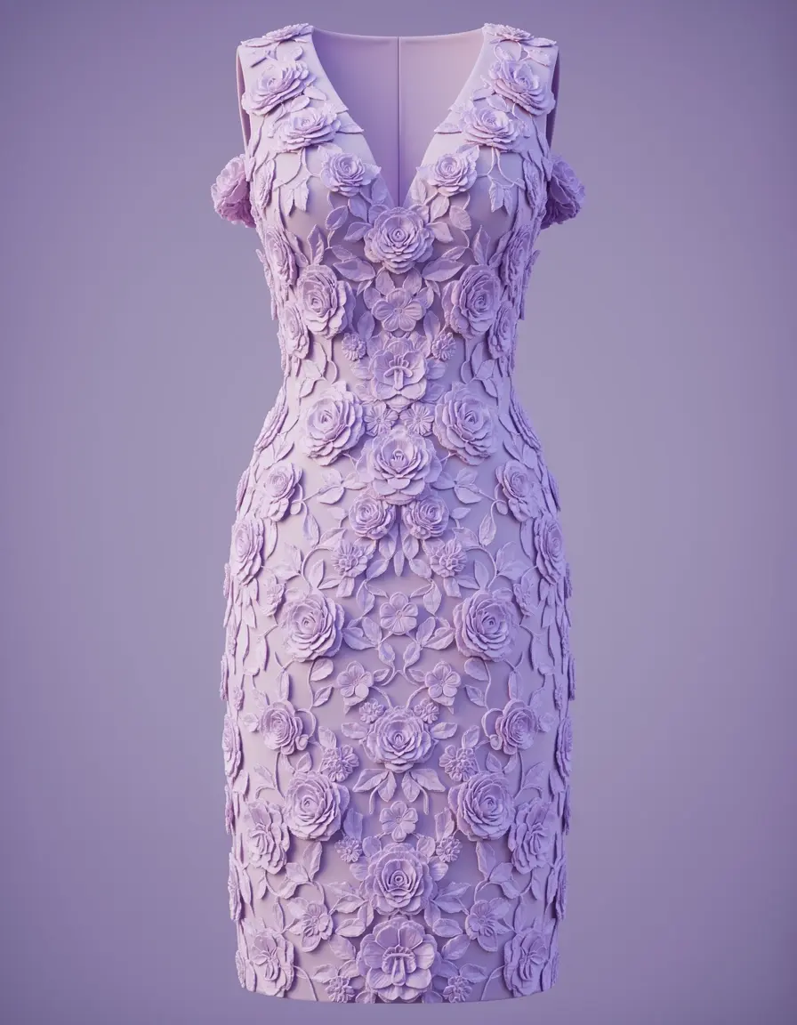 Floral Applique Dress lavanda 3D