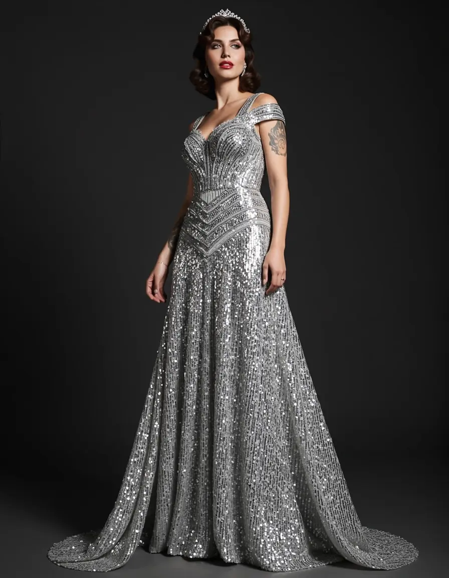 Sequin 1920s gown argento con paillettes