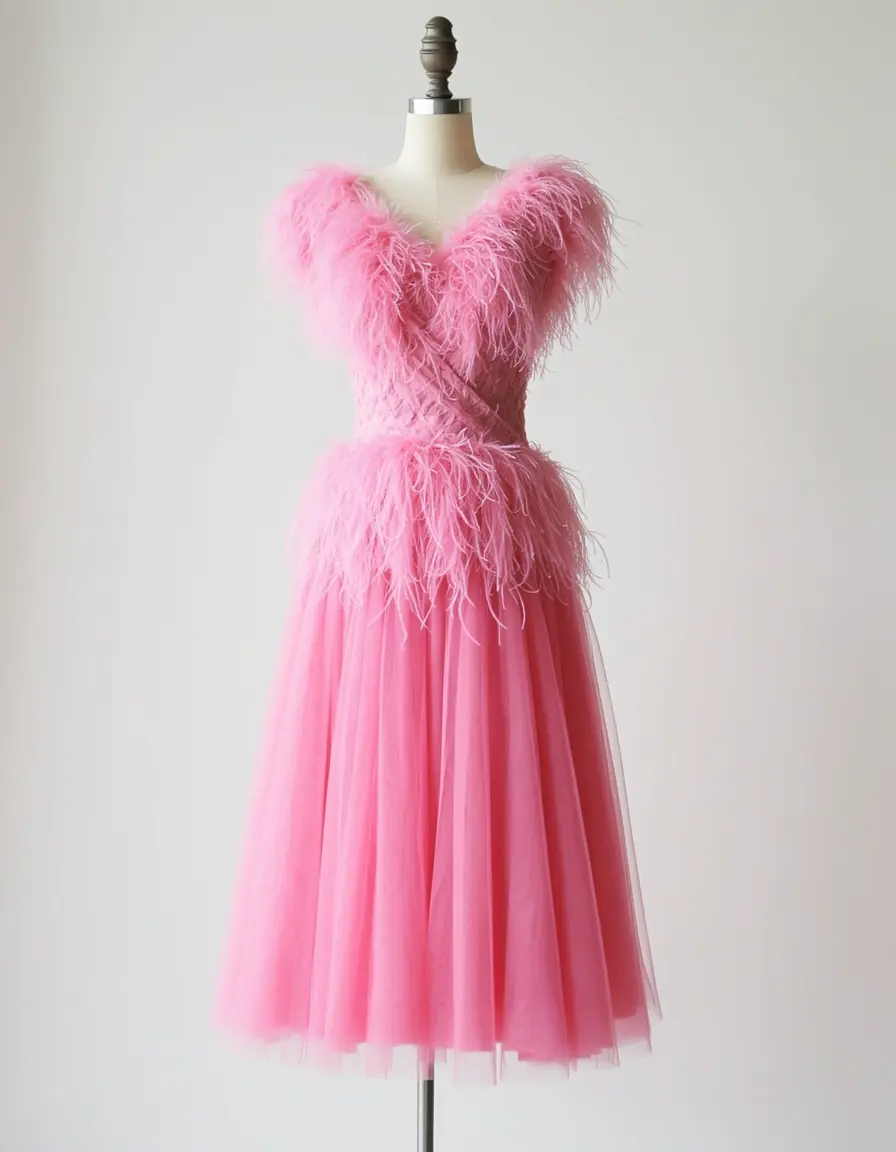 Feather 1920s dress rosa con piume