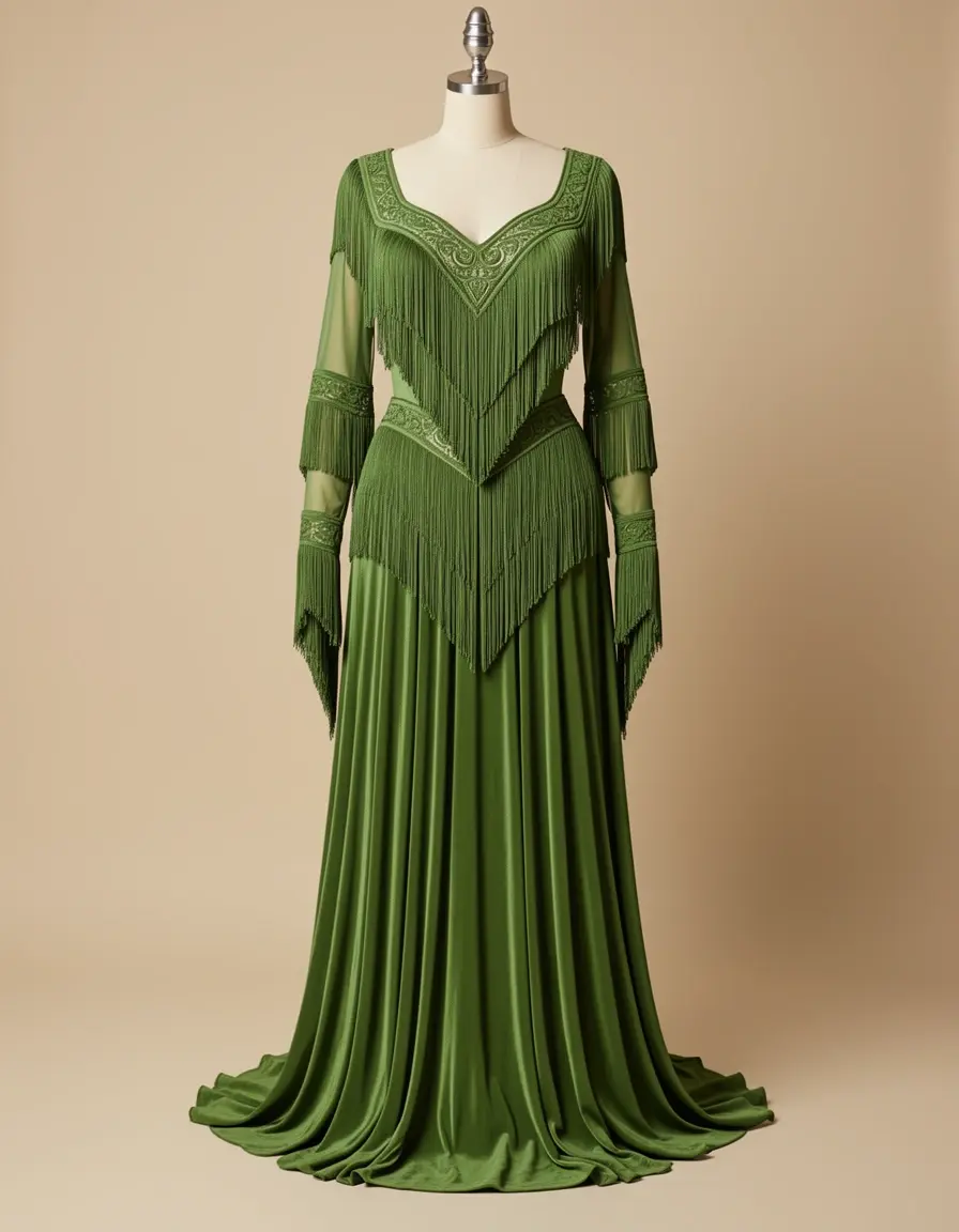 Vintage fringe anni 20 gown verde smeraldo